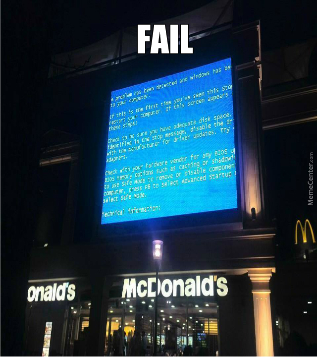 Blue Screen of Death on a sign