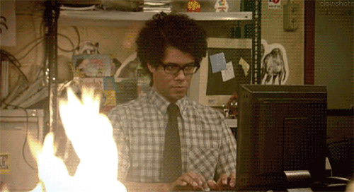 IT Crowd image of tech support with fire