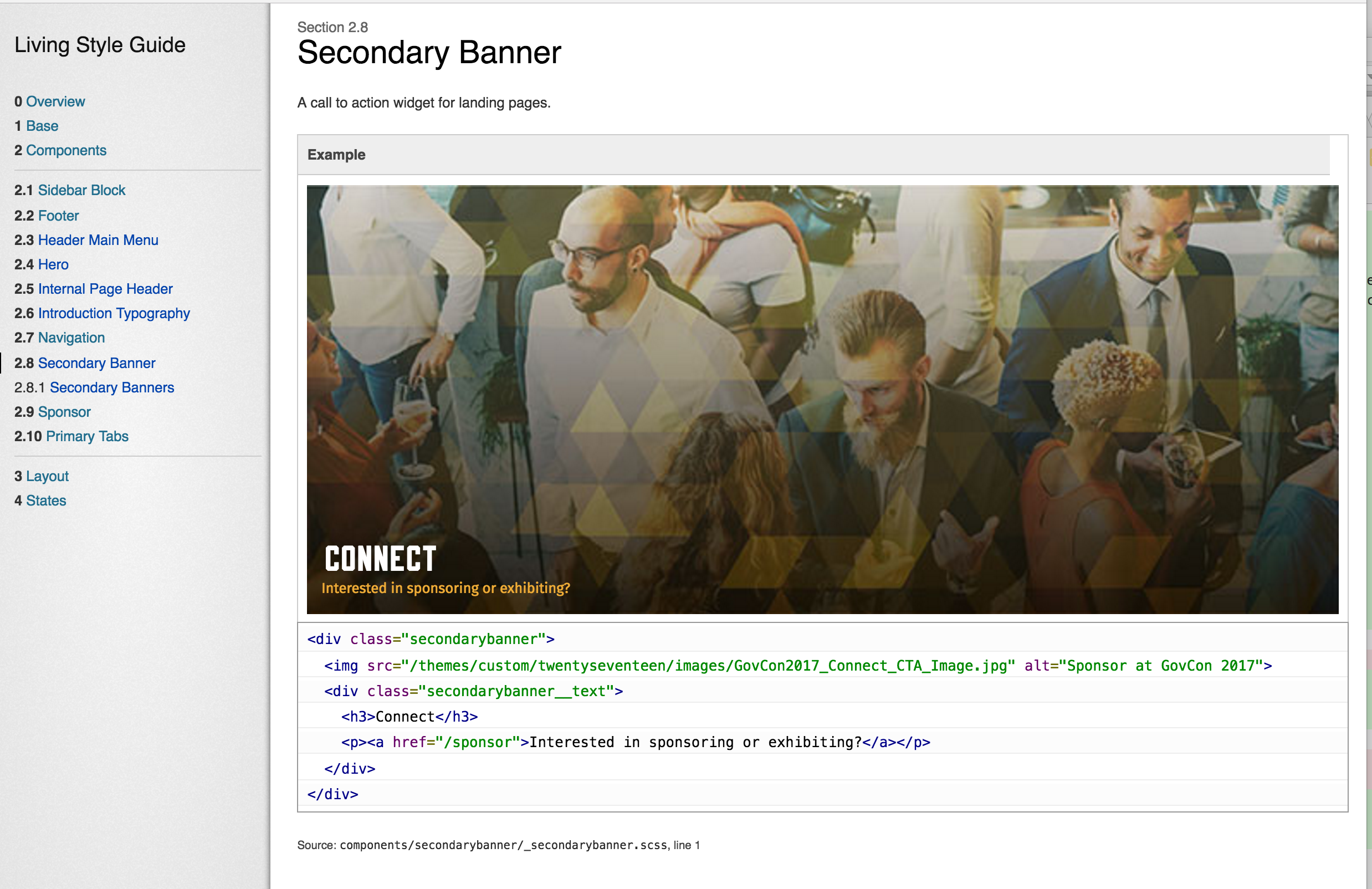 Styleguide of secondary banner