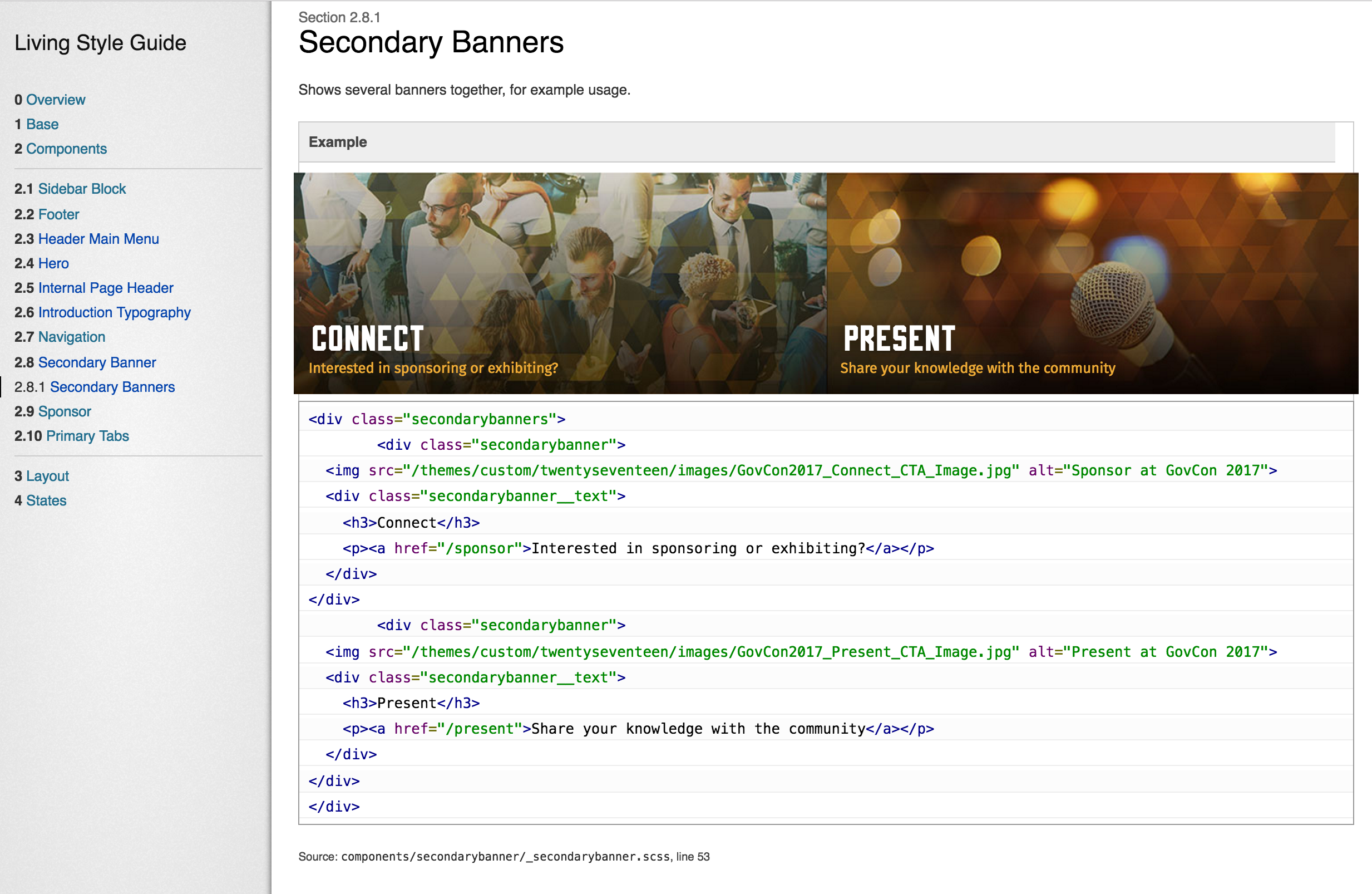 Styleguide of multiple secondary banner